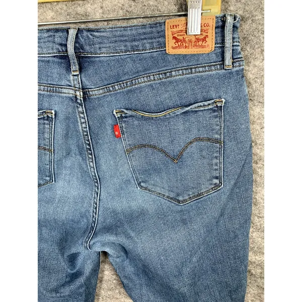 Women's LEVI'S 721 High Rise Skinny Cropped Jeans Size 32 Zip Blue Fringe‎ - Image 12