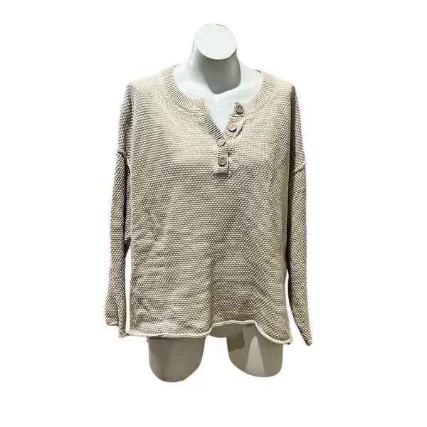 Free People Women's Henley Sweater Beige Medium Long Sleeve Relaxed Fit - Image 8