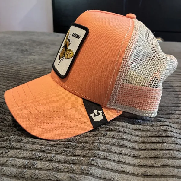 Goorin Bros The Farm Queen Bee Trucker Hat Coral Pink White Mesh Snapback Cap - Image 3