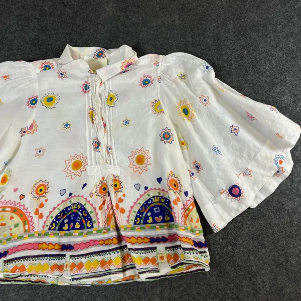 Maeve Anthropologie Celestial Print Cotton Bell Sleeve Blouse White Multi XS - Image 10