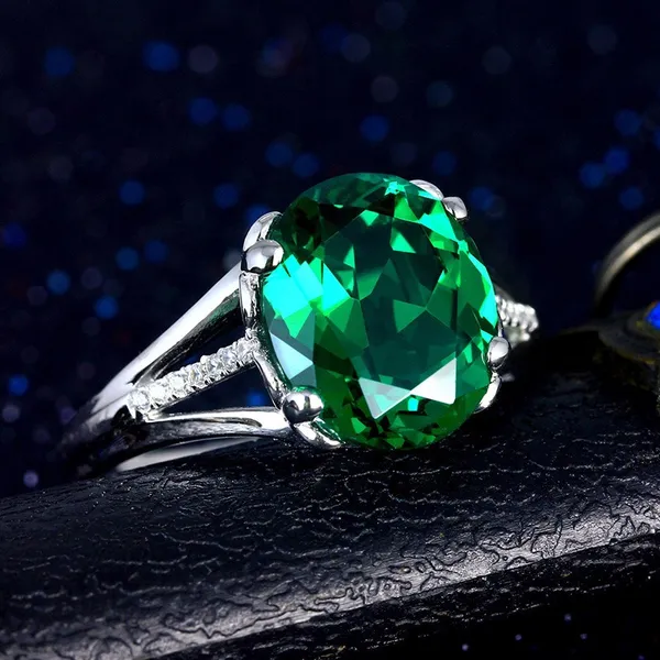 18K White Gold Plated Adjustable Birthstone Green Crystal Emerald Ring for Women - Image 2