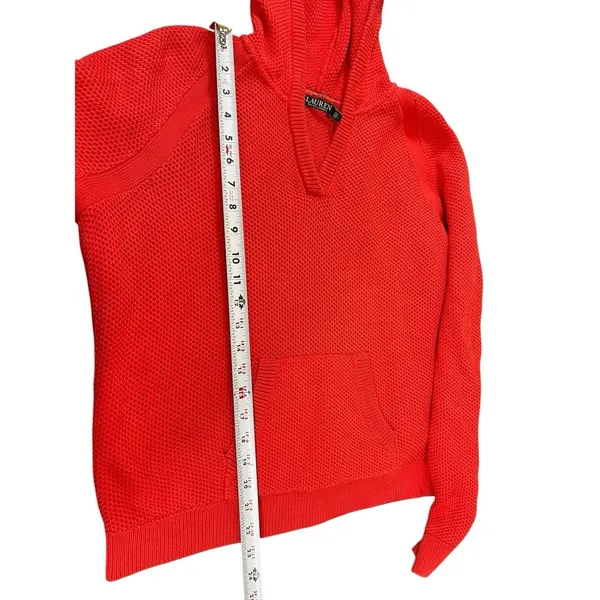 Lauren Ralph Lauren LRL Orange Waffle Knit Hooded Sweater XL Kangaroo Pocket - Image 5