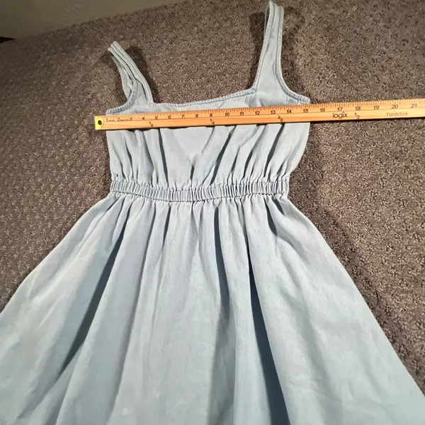 ASOS Denim Skater Dress Womens 4 Light Blue Elastic Waist Cotton Pockets Boho - Image 10