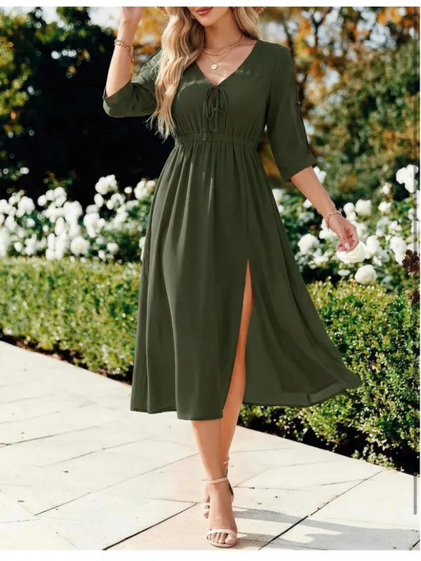 NEW Amoretu Vacation Dress V-Neck Batwing Half Sleeve Flowy Midi Dress M - Image 5