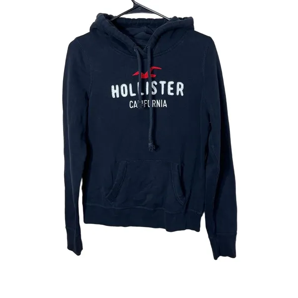 Hollister Navy Blue‎ Y2K Pullover Hoodie Logo Drawstring Front Pouch Pocket M - Image 2