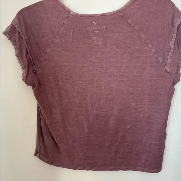 American Eagle Soft & Sexy Lace Trim Short Sleeve Tee Top S Purple - Image 12
