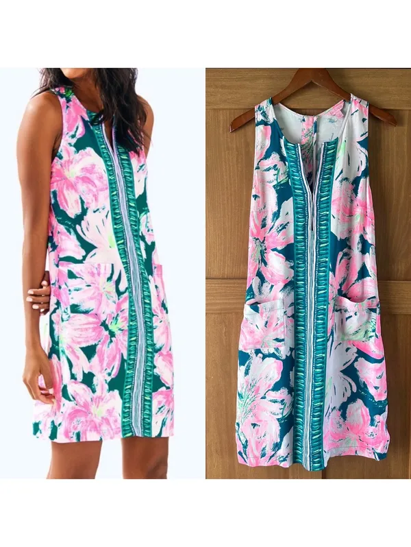 Lilly Pulitzer Carlotta Shift Dress in Tidal Wave Pans Garden Women’s size 4 - Image 2