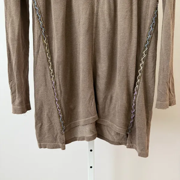 Free People M Brown Tunic Beaded Embellished‎ Boho Top Relaxed Festival slouchy - Image 3
