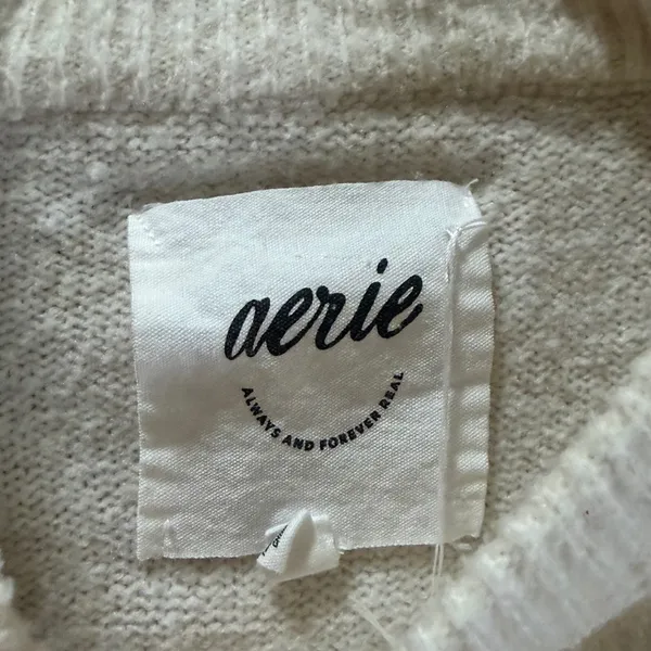 Aerie Striped Raglan Crewneck Sweater Size Small Cream Brown Pink Yellow Knit - Image 2
