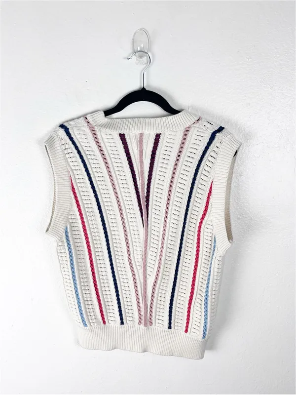 LE LIS 100% Cotton Striped Knit Sweater Vest Medium Preppy Golf Tennis Casual - Image 2