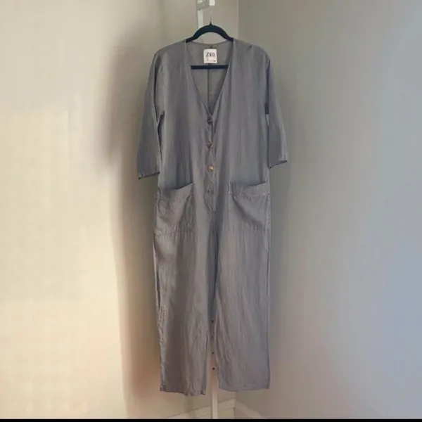 ZARA Lillian Gray Linen Jumpsuit Button-Down Linen Romper Women’s Size Medium - Image 5