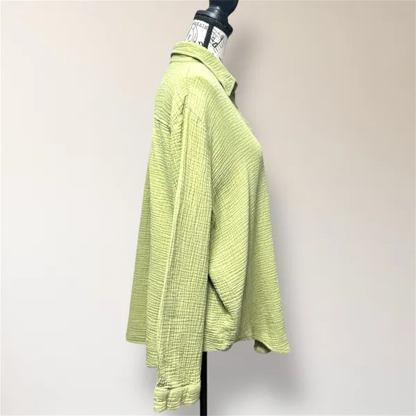 Princess Polly‎ Sage Green Gauze Cotton Oversized Button Down Coastal Boho Shirt - Image 3