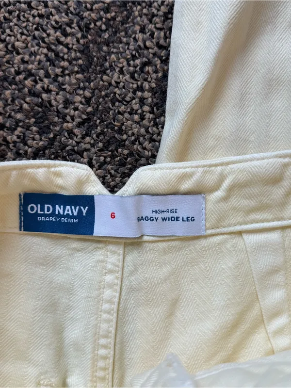 Old Navy High Rise Baggy Wide Leg Light Yellow Denim Pants 100% Cotton - Image 3