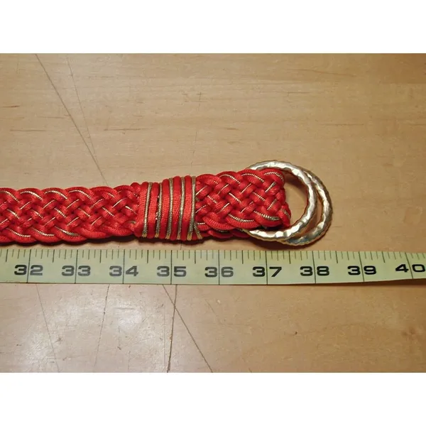 Vintage Red Gold Braided Woven Belt D Ring Gold Tone Buckle Fashion Y2k Boho Adj - Image 7