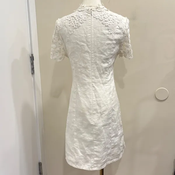 Corey Lynn Calter Anthropologie Lorient White Linen Crochet Mini Dress 6 Cottage - Image 4