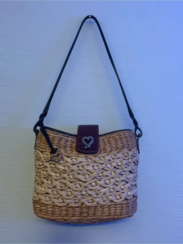 Brighton brand Woven Straw Shoulder Bag with Heart Accent - Natural - Image 2