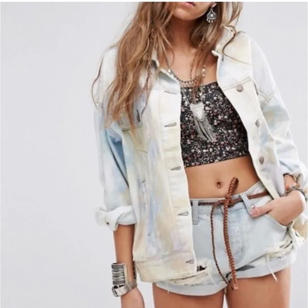 FREE PEOPLE Tie Dye Denim Jean Jacket Coat - Image 2