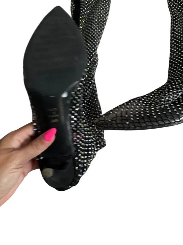 BLACK Mesh Rhinestone Pull On Boots Size JPN 24.5 / US 8.5 - Image 7