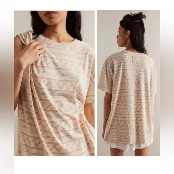 NWT Womens Free People Nina Boheme Printed Tee in Taupe short sleeve tshirt sz S - Image 2