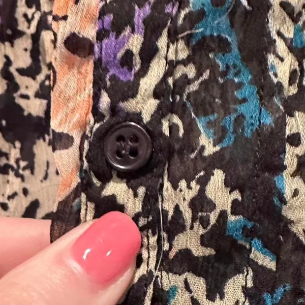Fire LA Brown Black Blue Animal Print Ruffle Tie‎ Blouse Medium Y2K Festival - Image 7