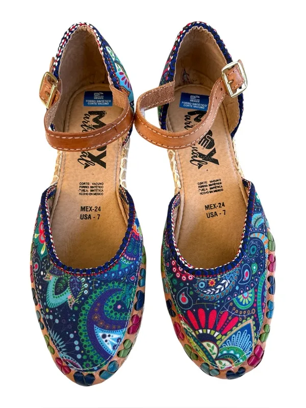 Like New Mexico Artesanal Floral Paisley Whipstitch Shoes Size 7 - Image 2