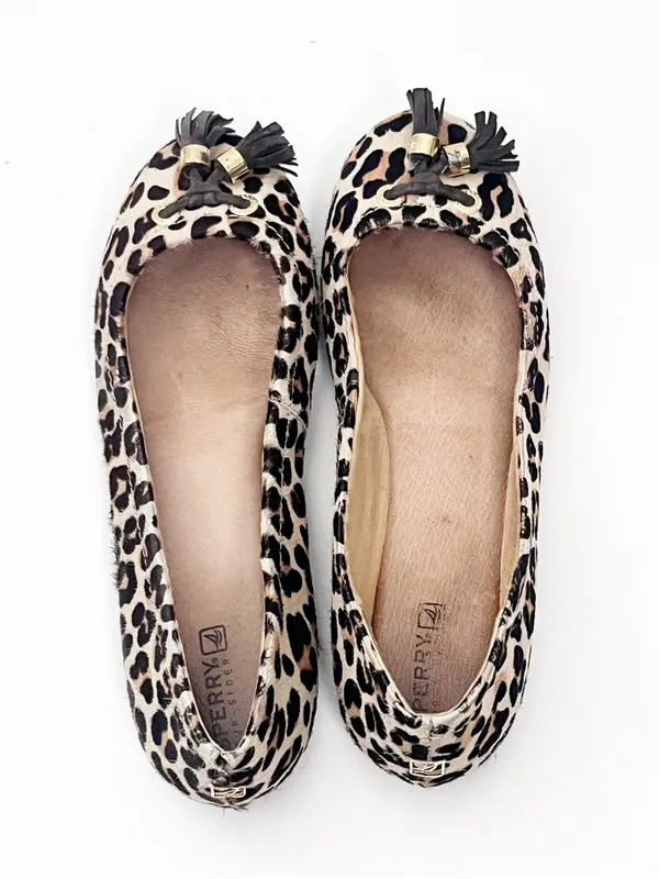 SPERRY Leather Animal Print Tassel Ballet Flats Size 7M Casual Boho Safari - Image 10