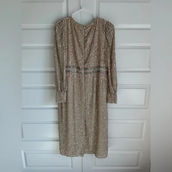 Mac Duggal Sequined‎ V Neck Bishop Sleeve Midi Dress 93593 - Image 10