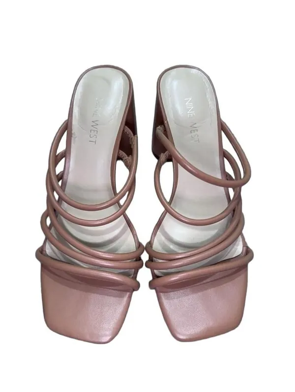 Nine West Glowy3 Heel Sandals Brown Multi Strap Square Toe - Image 4