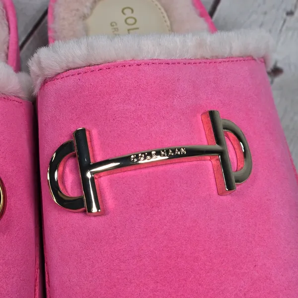 Cole Haan Mc Ada Mule Slippers‎ Hot Pink Suede Faux Fur Lined Size 5.5B - Image 8