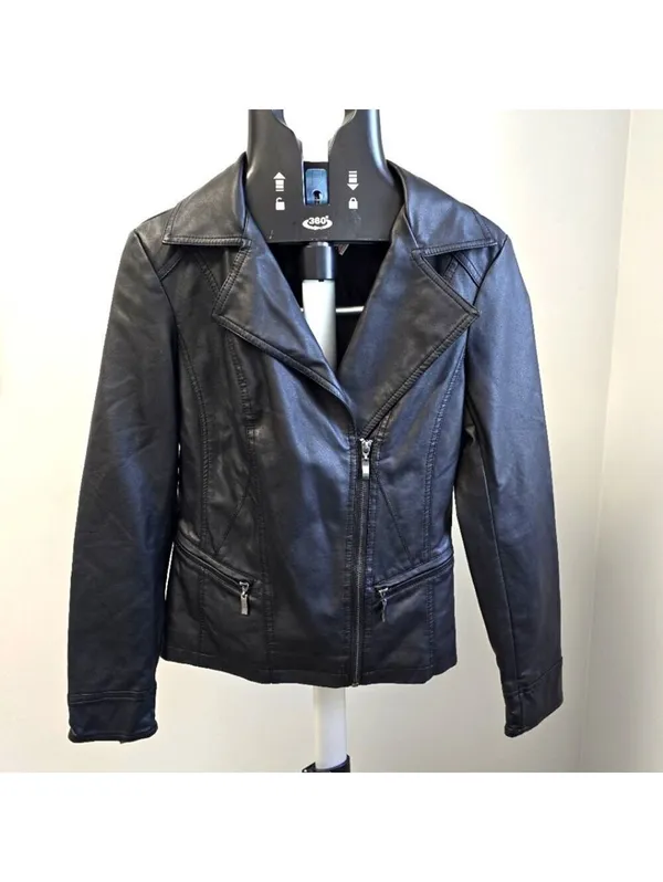 Womens Leather Coat Jacket Vegan Leather Black Size XSMALL Biker Chic Gothic - Image 2