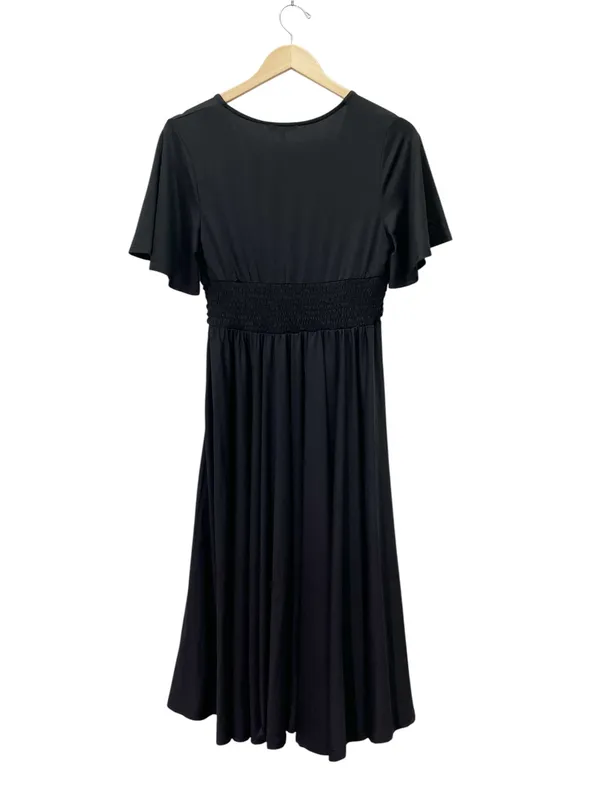 NWT Baltic Born Janette Midi Dress Size Medium Black Flutter Sleeve Ruched Waist - Image 3