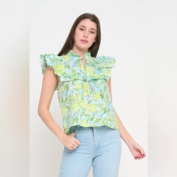NWT Avara Maddie Ruffled Tie Neck‎ Top Large Green - Image 7