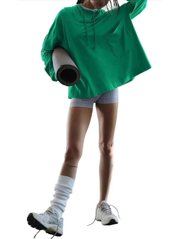 NEW Green Cotton Lightweight Hooded Top Oversized Long Sleeve Shirt XL - Image 4