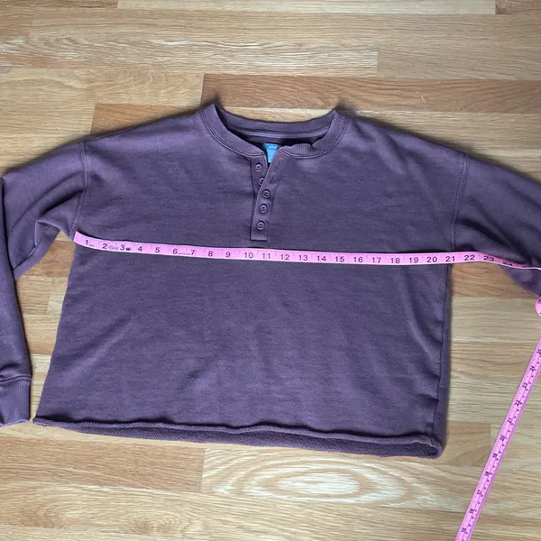 Aerie Brown Cropped Henley Sweatshirt XS - Image 4