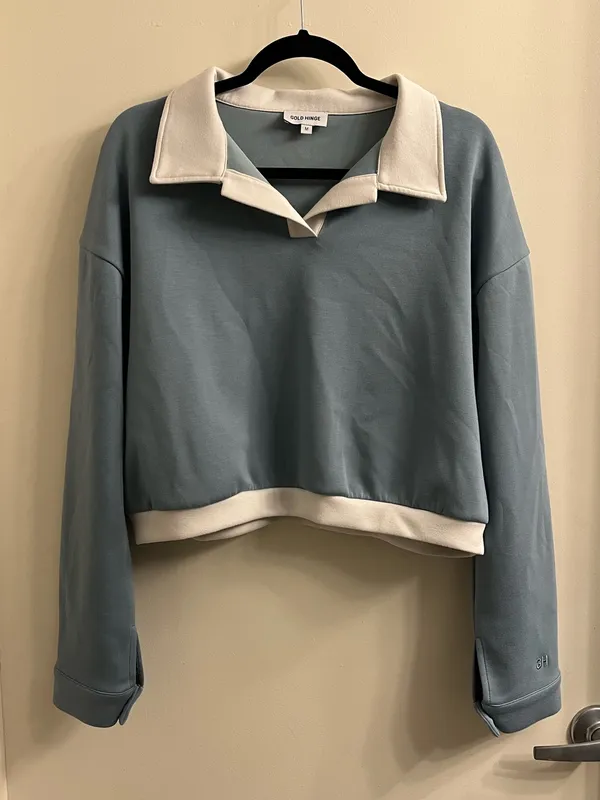Gold Hinge Stone Blue LuxeSoft Collared Pullover Size Medium - Image 2