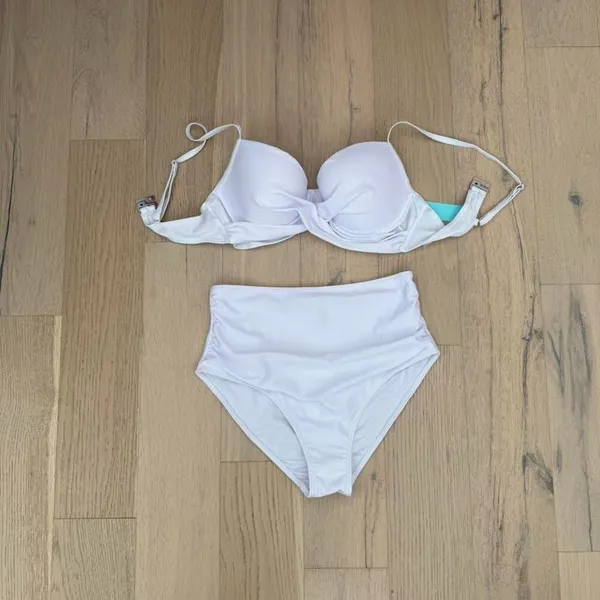 NWT Aqua Eve Bikini Set Strapless High Waist White Size M Swimwear Retro Chic - Image 2