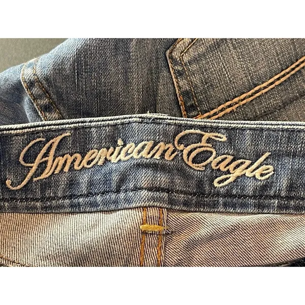 90s Y2K American Eagle Live Your Life Real Flare Distressed Denim Jeans 14 - Image 6