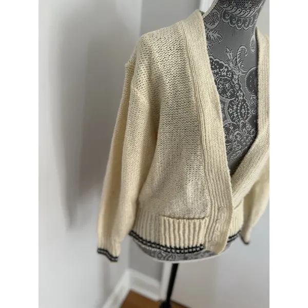 Vintage 80s Scenario Sz: L cream V-neck button-front knit cardigan Pockets - Image 7