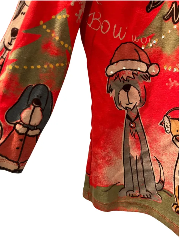 Vtg Jess & Jane Christmas Shirt Women's Medium Red Bow Wow Dogs Rhinestone Bling - Image 5