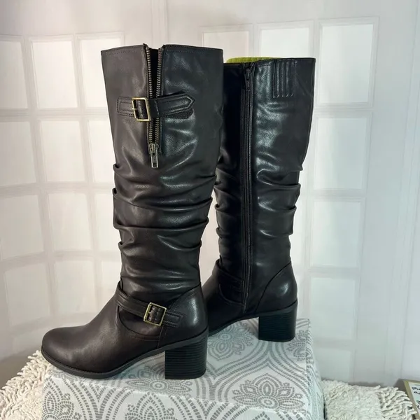 White Mountain NWT Brown Desirable Slouchy Knee High Zip Heeled Boots Size 10 - Image 3
