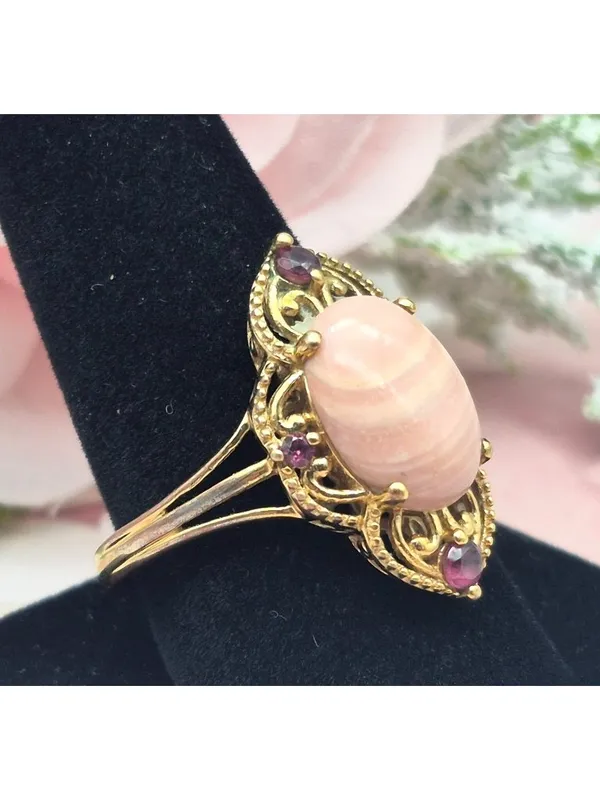 Karis STS Gold Tone Cocktail Ring Pink Center Large Size 11.5 Fairy Core Boho - Image 6