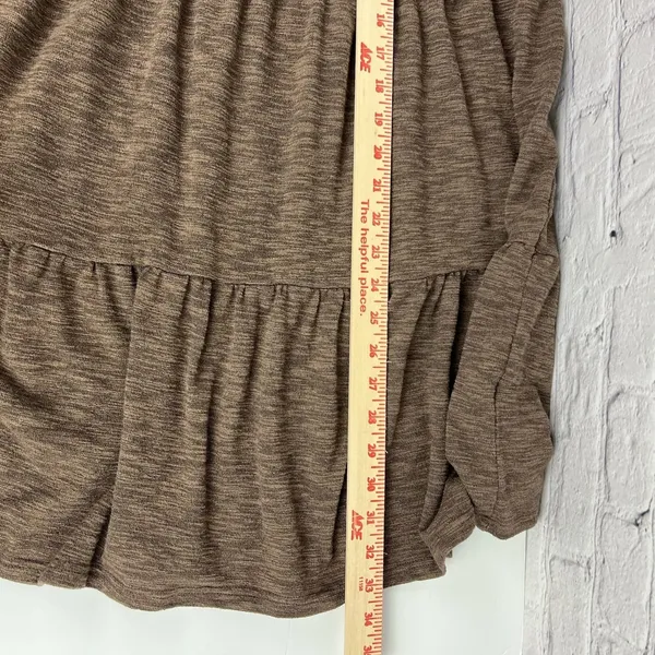 Easel Boho Brown Embroidered‎ Tiered Mini Dress Long Sleeve Babydoll Size Medium - Image 7