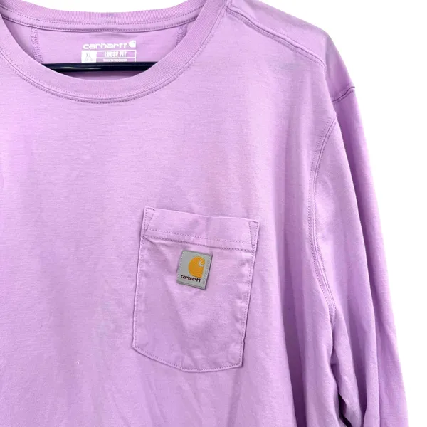 Carhartt Size XL Loose Fit Long Sleeve Shirt Top Pocket Tee Slight Crop Purple - Image 3