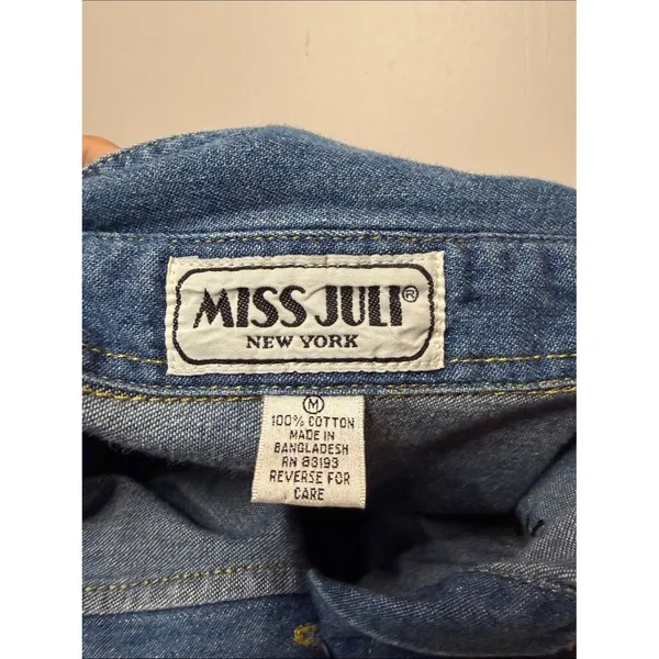 Miss Juli Vintage Button Down USA Angels Teacher Denim Chambray Shirt Size M - Image 4