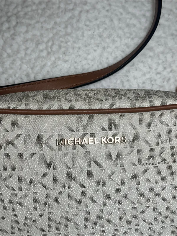 Michael Kors East West Logo Crossbody in Vanilla and Brown Trim - Image 2