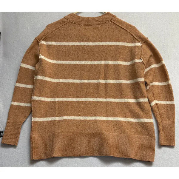 Aerie Striped V-Neck Sweater Brown White Oversized Knit XS - Image 9