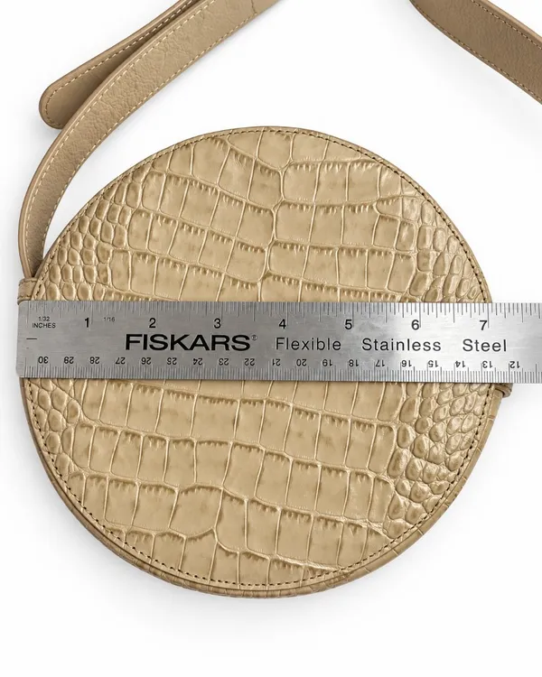 Nordstrom Beige Croc Embossed Round Crossbody Bag Gold Hardware Adjustable Strap - Image 6