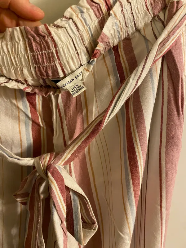 American Eagle Outfitters White Ivory Pink Striped Flowy Pant - Image 3