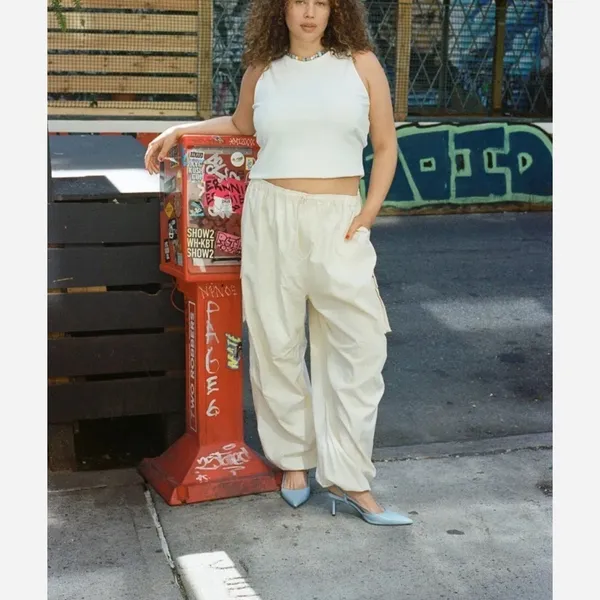 Rewash Cream Cargo parachute Pants Oversized Wide Leg Gorpcore Utility Size M - Image 5