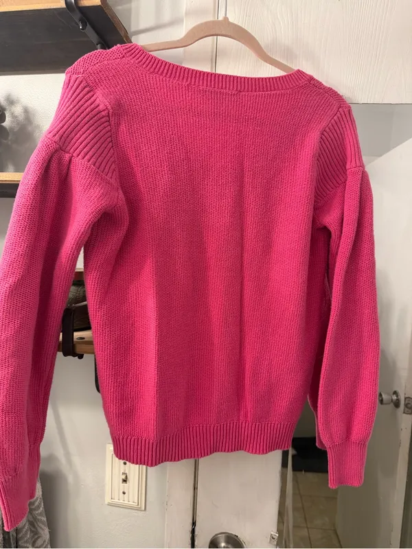 LOFT Hot Pink V-Neck Knit Sweater - Image 4